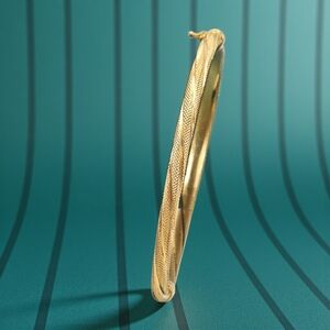 Milor Italy 18K Gold Textured Hinged Bangle Bracelet – Solid 750 Gold – 7.35g